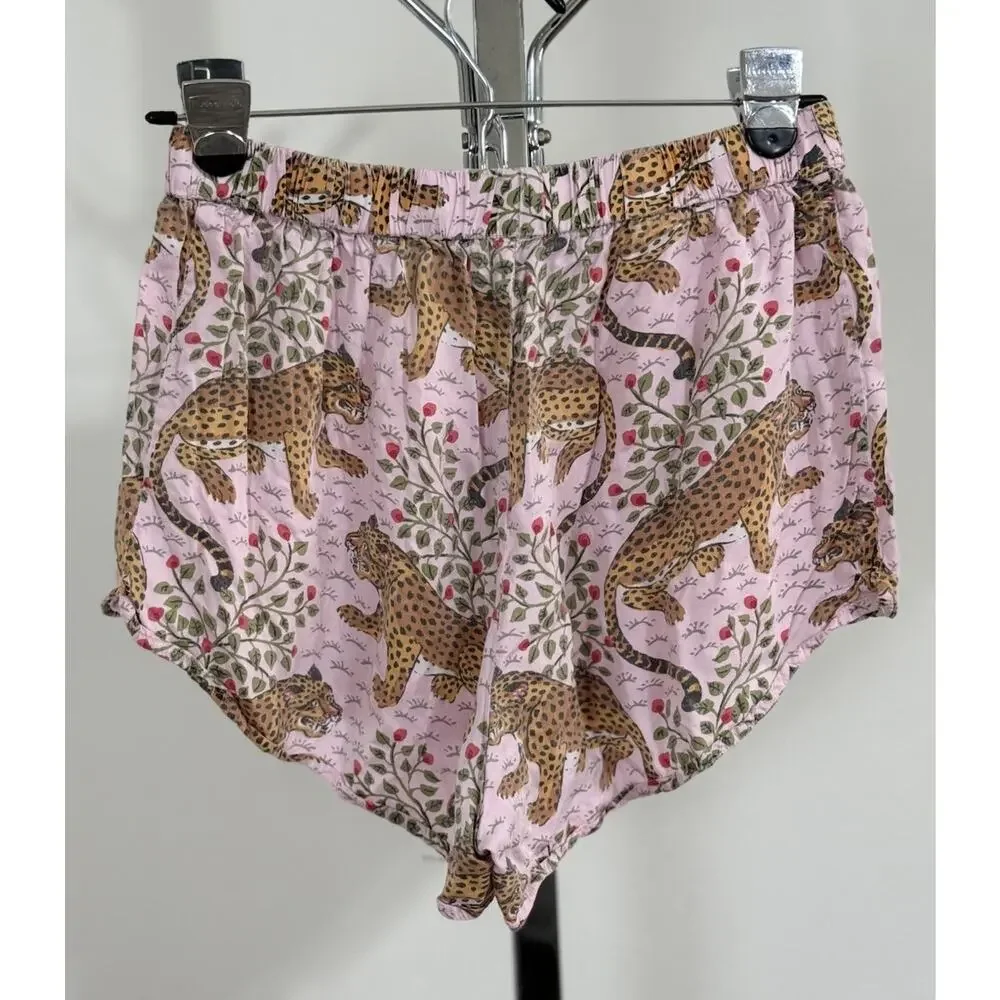 Printfresh Bagheera Pink Leopard Cotton Pajama Sleep Shorts Womens Size XS